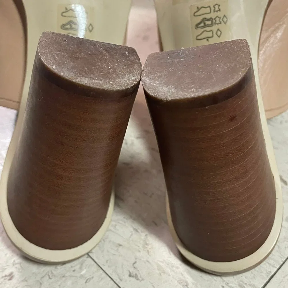 J CREW Nude/Beige MARLOW Leather Block Heeled Open‎ Toe Mules Sandals
